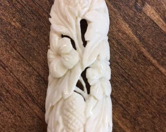 Carved Bone Pendant of Blossoms and Buds. Free Domestic Shipping.