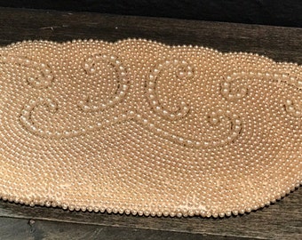 Vintage 50s White Pearl Clutch Bag In MINT Condition with White Satin Interior, Pearls Completeky Covering the Clutch for Vintage Wedding