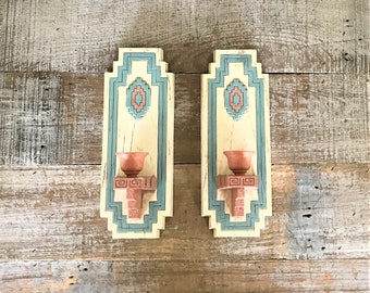 Sconce 2 Candle Sconces Southwestern Candle Holder Plastic Sconces Native American Candle Holder Vintage Burwood Candle Holders Taper Candle