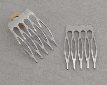 Silver Gray Metal Comb- 10pcs Metal Hair Combs 5 teeth 26x40mm