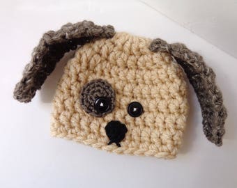 Newborn Crochet Puppy Dog Hat, Knit Hat, Baby Boy, Baby Girl, Animal Hat, Photo prop