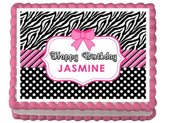 Zebra Stripe Pink Diva Edible Birthday Party Cake Cupcake