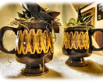 Hand-painted Ceramic Mug Planters - Pair