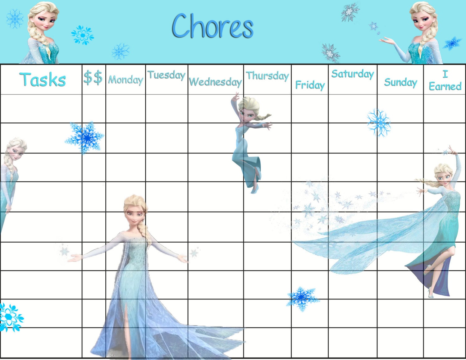 Printable Instant Download Elsa Chore Chart JPEG File
