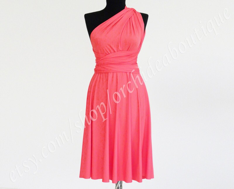 Coral Convertible Infinity Wrap Chameleon Knee length Dress