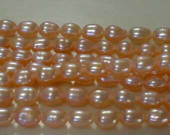 genuine cultured fresh water pearl pink rice (oval) shape 3 x 4-5 mm / 16 inch tiny and cute