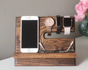 Oak Nightstand Valet | Wooden Phone Stand | Phone Charging Dock | Wood Docking Station | Personalized Phone Stand| Kona Stain
