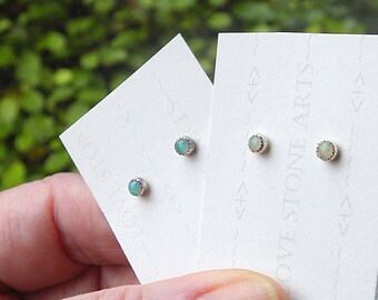 Opal Stud Earrings in Sterling Silver, Natural AAA Ethiopian Gemstone Opals, 3mm E149