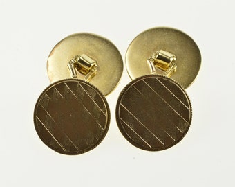 10K Round Checkered Lattice Pattern Circle Cuff Links Yellow Gold