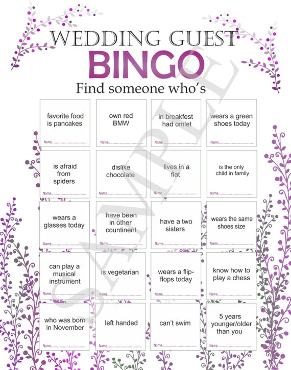 Wedding reception game wedding bingo bingo for guests