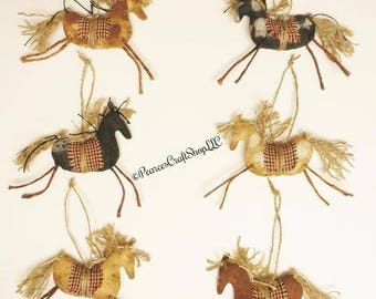 Primitive Horse Ornament - Made To Order, Horse Ornaments, Primitive Ornaments, Primitive Animals, Handmade Horses, Primitive Horses