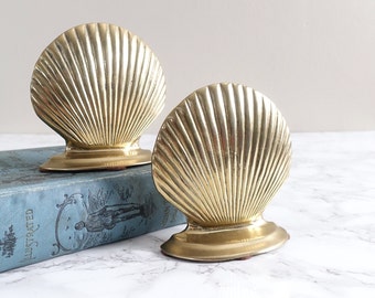 Vintage Brass Scallop Shell Bookends Book Ends