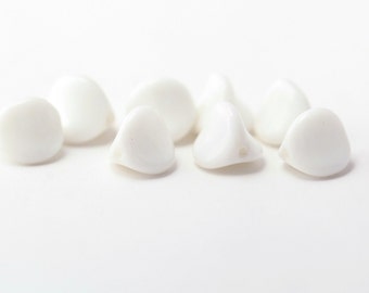 Vintage White German Glass Pinched Rounded Pinch Triangle Beads 10mm (10)