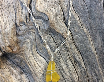 Yellow sea glass necklace