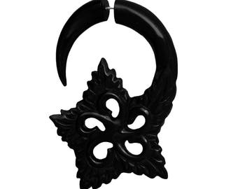 Fake Horn piercing hook spiral claw hand carved black daga earring flower hook (FOH-81-2)