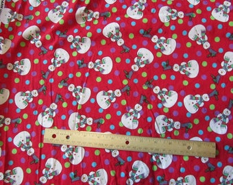 1.5 Yards/54 Inches Red Snowman Polka Dots Cotton Fabric