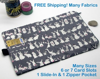 Travel Wallet Insert | Sizes: A6, Pocket, Passport, Personal, Hobonichi Weeks | Fabric Credit Card Holder, Midori Insert | Grey Rabbit (V)
