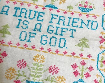 Friend Sampler, Vintage Cross Stitch Sampler, Friends Gift