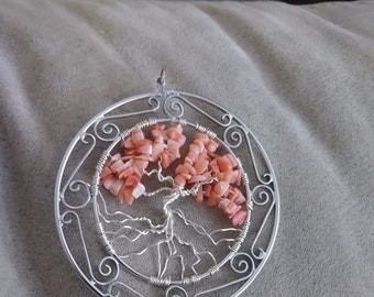 Tree of Life Pendant with Coral Beads