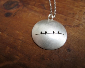reversible 4 birds on a wire sterling dome necklace