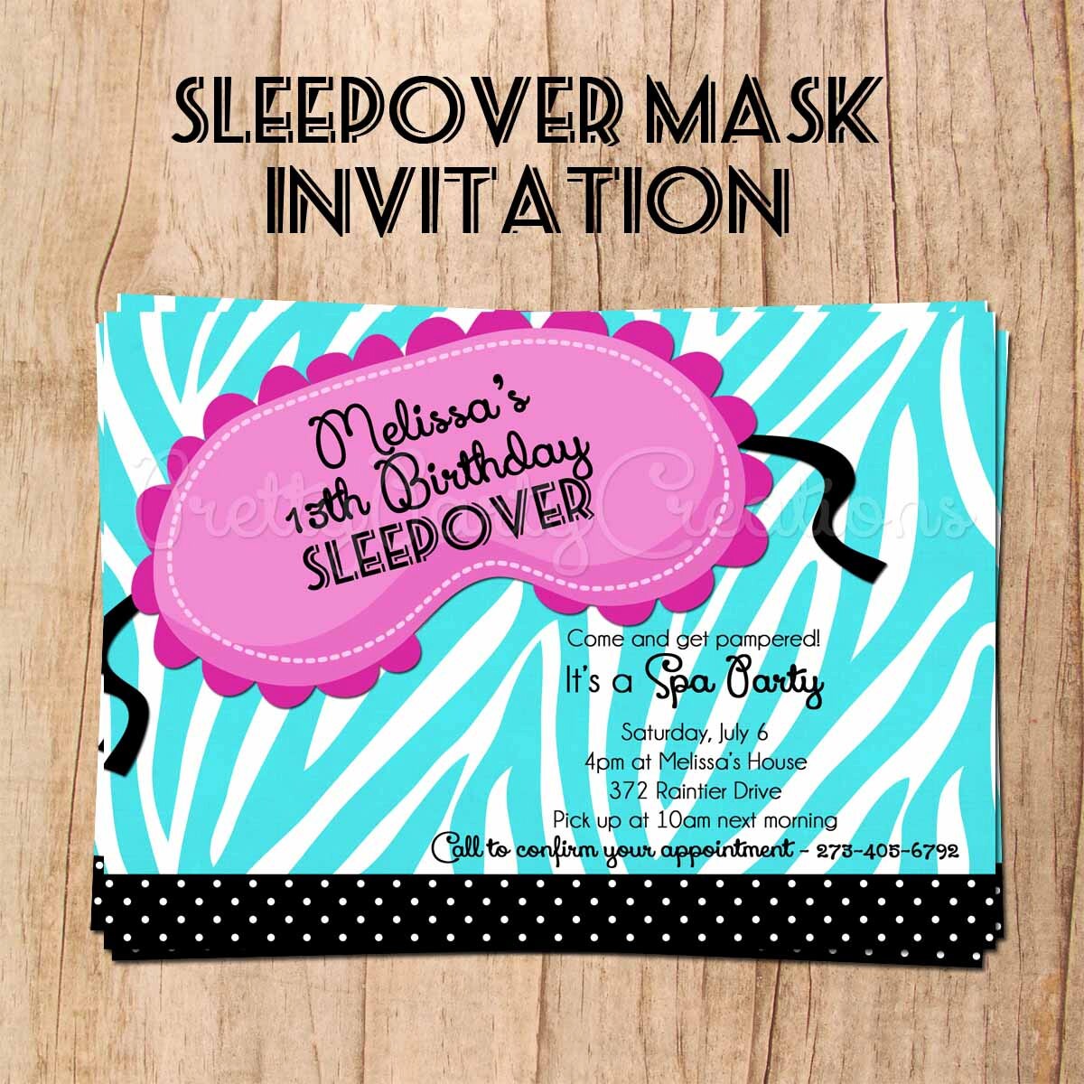 SLEEPOVER MASK invitation YOU Print