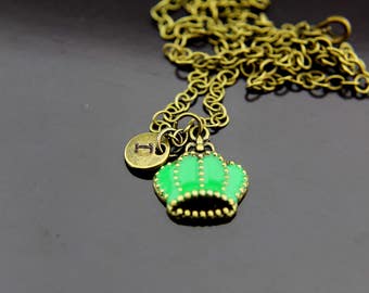 Crown Necklace, Bronze Crown Charm Necklace, Crown Pendants, Crown Charms, Personalized Necklace, Initial Necklace, Initial Charms