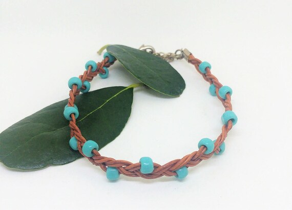 Turquoise Anklet, Women Ankle Bracelet, Leather Beach Jewelry, Leather Ankle Bracelet, Foot Jewelry, beaded anklet, Festival Jewelry