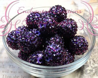 20mm Eggplant Purple Rhinestone Beads Qty 8, Chunky Bead, Bubblegum Bead, Gumball Bead, Chunky Jewelry Bead, DIY Jewelry Bead, Textured Bead