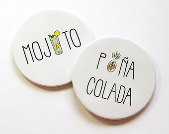 Drink Coasters, Coasters, Mojito, Pina Colada, Set of Coasters, Hostess Gift, Housewarming Gift, Stocking Stuffer (5043b)