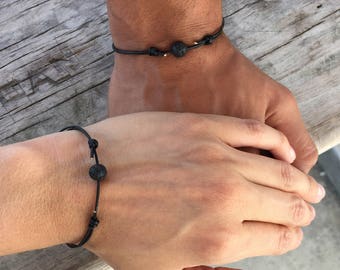 Matching Bracelets Couples Jewelry Simple Bracelet Oil Diffuser jewelry Guy Lava Rock Bracelet For mens Surfer Bracelet Black Cord for guy