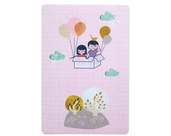 Carte enfant, garçon, fille, illustration rétro, cute, mignon, cadeau naissance, chambre bébé, ateliervudo, vudo
