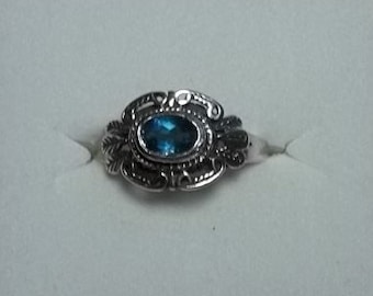Solid Sterling Silver London Blue CZ Ring 7 1/2