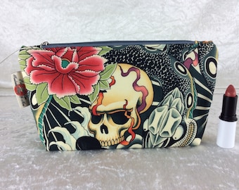 Handmade Zipper Case Zip Pouch fabric bag pencil case purse Alexander Henry Gothic Zen Charmer