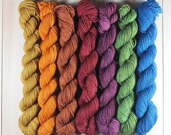 Mini skeins of hand dyed - Fingering - Sw Merino and Sw Merino and Nylon - 7 of 20 g and 80 m Minis-