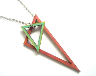 Geometric Necklace, Wood Triangles Necklace,Geometric Jewelry