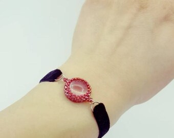 Velvet Bracelet with red glass charm