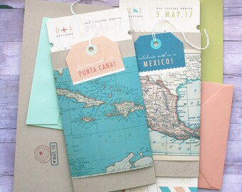 Boarding Pass Ticket Wrap Enclosure Invitation with Luggage Tag - Airline Destination Travel Suite for Wedding, Vow Renewal or Special Event