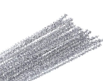 25, 6mm, Silver Tinsel Stems, Pipe Cleaners, 12" Long