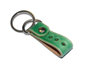 Green Leather Key Fob / Keychain Wristlet, Leather Keychain, Leather Key Holder / Mens Keychain, Leather Key Ring, Leather Key Chain
