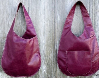 Leather Bag in Distressed Magenta, Plum, Purple, Handmade, Bonnie Cashin Inspired, Minimalist Style, Modern Chic, Sling Bag by Stacy Leigh