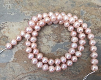 Light Pink Pearl Beads, Pink Potato Pearls, 6mm approx, 16 inch strand
