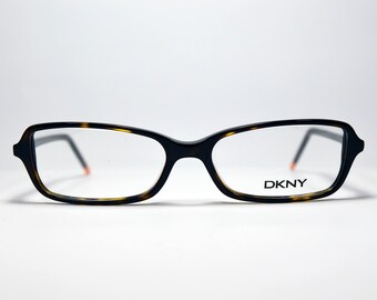 Vintage glasses. Donna Karan New York DKNY. Small square eyewear No worn. Classic small reader. Made in Italy. Rx spectacles 00s Dark carey
