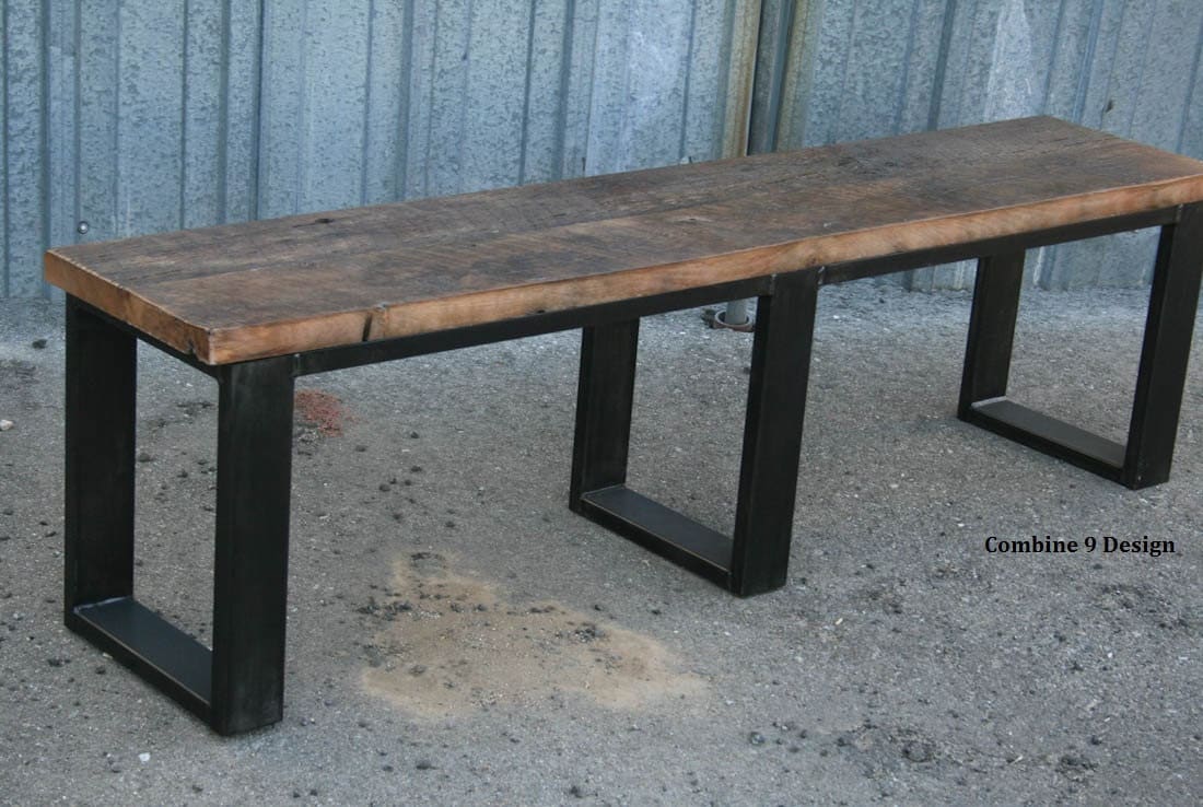 Modern Industrial Bench Seat. Urban Loft Decor. Reclaimed Wood