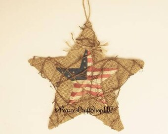 Burlap Star Ornament, Decorative Stars, Americana Stars, Primitive Stars, Burlap Stars, Patriotic Stars, Primitive Americana Decor