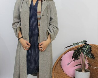 1970s Taupe/Grey Full Length Swing Coat Size UK 10/12, US 6/8, EU 38/40
