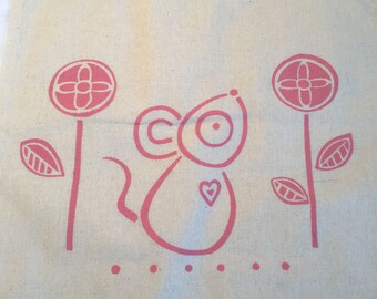 Little mouse screen printed tote bag