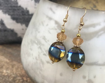Gold and Brownish Glass Bead Handmade Earrings