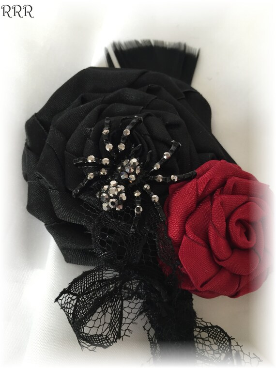Gothic Wedding Black and Red Groom Boutonniere Spider