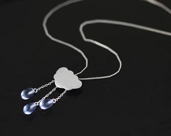 Rain Cloud Pendant White Cloud Blue Raindrop Pendant Sterling Silver Cloud Blue Crystal Raindrop Pendant Women Pendant Gift For Her