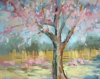 CherryTrees Spring Landscape Original Pastel Painting Karen Margulis 8x10